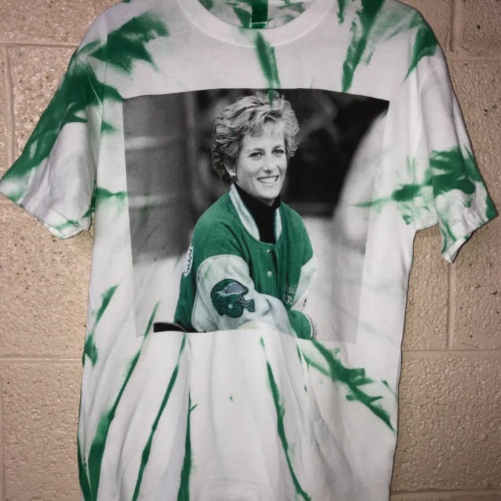 Princess Diana Wearing Eagles Jacket Tie Dye Shirt